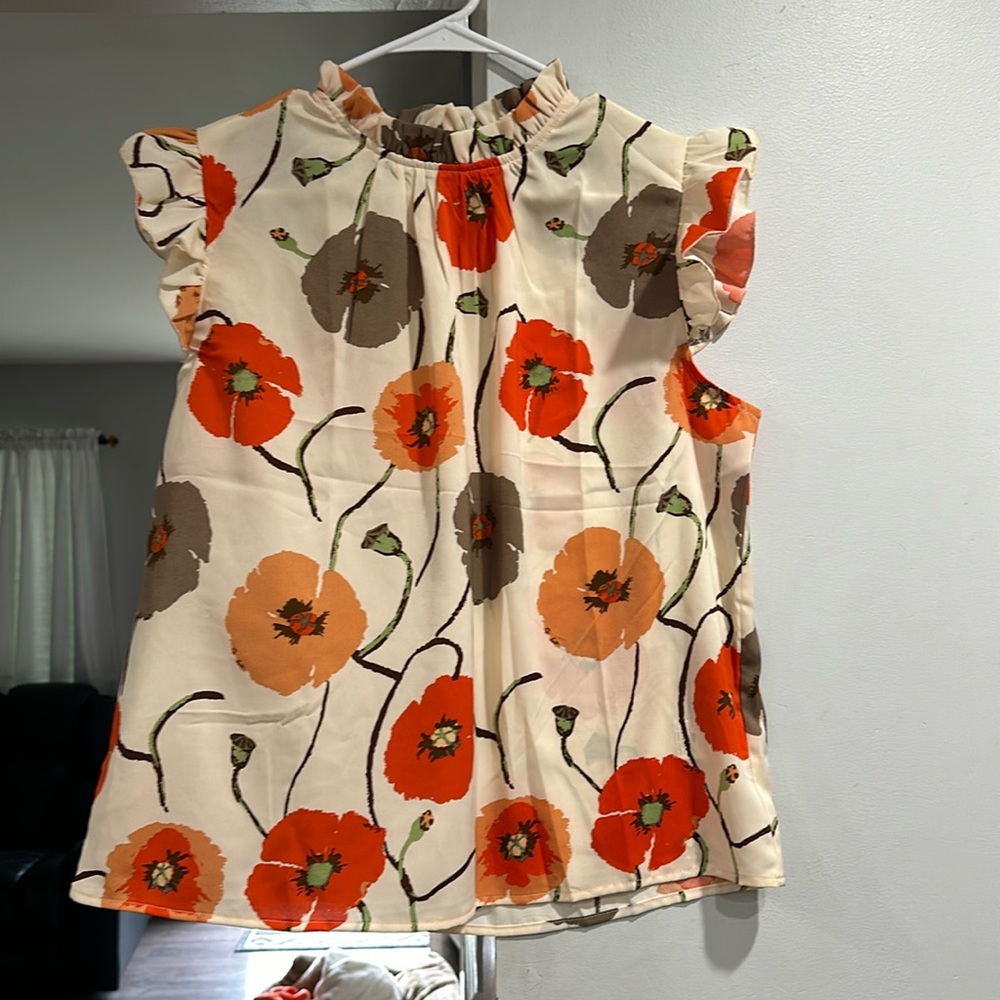 Short sleeve tan with flowers dress shirt size XL